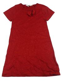Červené trblietavé pletené šaty s mašlou H&M