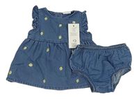 2 set - Modré riflové šaty s citrony + riflové kalhotky F&F