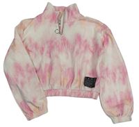 Bielo-ružová vzorovaná zamatová crop mikina s nášivkou zn. River Island
