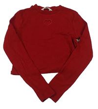 Červené rebrované crop tričko so srdiečkom H&M