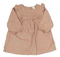 Světlerůžové manšestrové šaty s volánky H&M