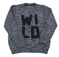 Tmavomodrý melírovaný sveter s nápisom M&S