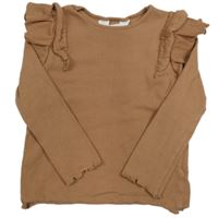 Hnědé žebrované triko s volánky H&M