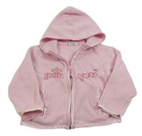 Ružová fleecová prepínaci mikina s nápisom a kapucňou