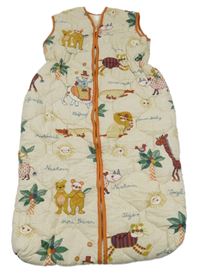 Smetanový prošívaný zateplený spací pytel se zvířaty 