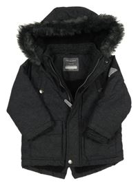 Tmavošedá šusťáková zimní bunda s kapucí s kožešinou Primark