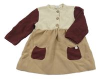 Béžovo-vínové pletené šaty s kapsami 