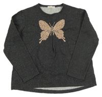 Tmavosivá trblietavá mikina s motýlkom Zara