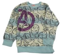 Smetanovo-modrá vzorovaná mikina s Marvel 