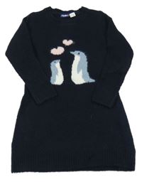 Tmavomodré pletené šaty s obrázkom Lupilu