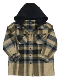 Béžovo-černá kostkovaná košilová bunda s kapucí Matalan