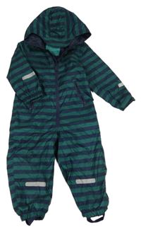 Zeleno-tmavomodrá pruhovaná šusťáková jarní kombinéza s kapucí Lily & Dan