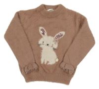 Starorůžový chlupatý svetr s králíkem C&A