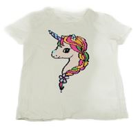 Bílé tričko s jednorožcem z flitrů H&M