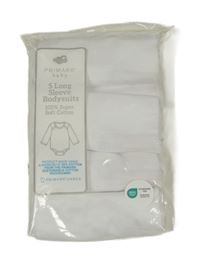 Nové - 5x biele body s dlhým rukávom Primark