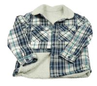 Bílo-tmavomodrá kostkovaná zateplená košilová bunda Nutmeg