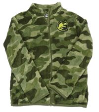 Zelená army plyšová propínací mikina s dinem 