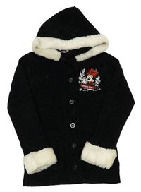 Čierny žinylkový prepínaci sveter s Minnie a kapucňou a kožešinou C&A