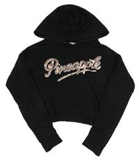 Čierna crop mikina s logom a kapucňou Pineapple