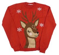 Červený sveter s jelínkem Primark