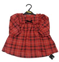 Nové - Červeno-čierne kockované šaty s mašlou Dunnes Stores