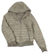 Béžová šušťáková obojstranná zimná bunda s kapucňou