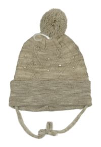 Nové - Béžová čapica s perlami a brmbolcom