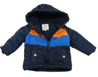 Tmavomodro-modro-oranžová šusťáková zimní bunda s kapucí Tom Tailor