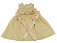 Zlaté saténovo/tylové šaty s 3D květy Cherokee