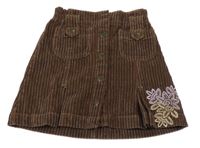 Hnedá menšestrová sukňa s výšivkami květů