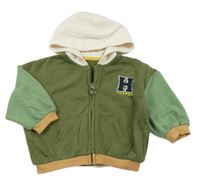 Khaki-zeleno-smetanová propínací mikina s písmenem a kapucí George