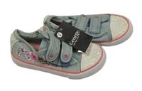 Nové - Světlemodro-bílé plátěné botasky s kamínky a květy George vel.26