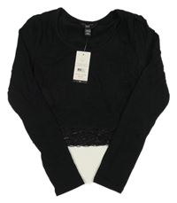 Nové - Černé crop triko s krajkou New Look