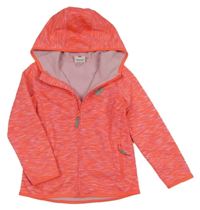 Neonově korálová melírovaná softshellová bunda se srdíčkem a kapucí Topolino