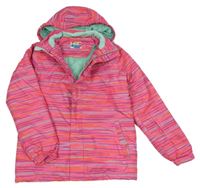 Růžovo-fialovo-tyrkysová melírovaná šusťáková zimní bunda s kapucí Lewro