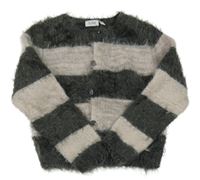 Antracitovo-lila pruhovaný prepínaci chlpatý sveter