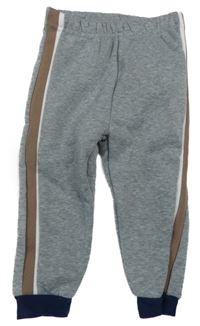 Šedo-hnědé tepláky s pruhy 