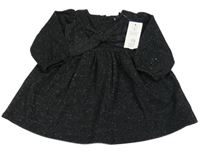 Nové - Černé třpytivé teplákové šaty s mašlí F&F