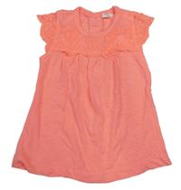 Neonově korálová tunika s krajkou