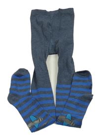 Šedo-modré pruhované punčocháče s letadly 