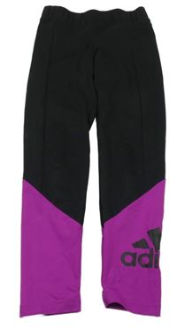 Černo-fialové sportovní legíny s logem Adidas