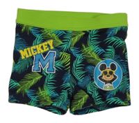 Tmavomodro-zelené nohavičkové plavky s listami a Mickeym Disney