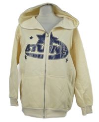 Dámska smotanová prepínaci mikina s potlačou a kapucňou