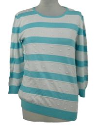 Dámsky azurovo-biely pruhovaný ľahký sveter s nopky Gerard