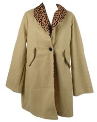 Dámský béžovo-vzorovaný flaušový kabát 