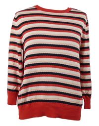 Dámsky červeno-ružovo-tmavomodrý pruhovaný sveter Oasis