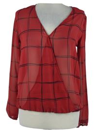 Dámská červeno-černá kostkovaná šifonová halenka Janina 