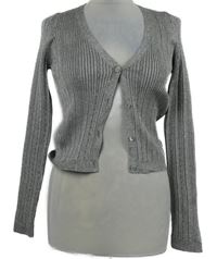 Dámský stříbrný žebrovaný propínací lehký svetr MNG 