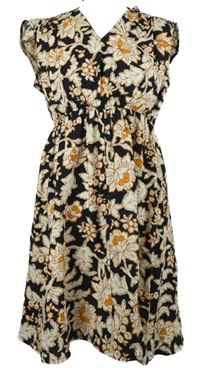 Dámske čierno-oranžové kvetované šaty