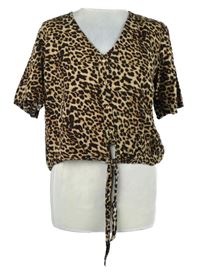 Dámska čierno-béžová vzorovaná crop blúzka s uzlom Pieces